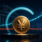 日銀の建物と円硬貨、上昇するOIS金利曲線と横ばいのドル円を対比した金融市場イメージ